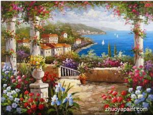 Flower Garden, Mediterranean Sea Scene