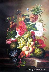 Pineapple, Grape, Peach, Fruit Oil Painting