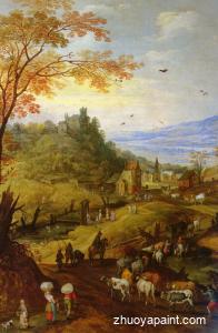 A Rocky Landscape with Cattle on a Road