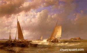 Dutch Barges At The Mouth Of An Estuary