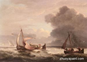 Dutch Barges In Open Seas