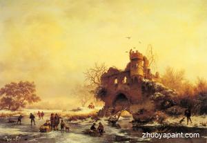 Winter Landscape with Skaters on a Frozen River