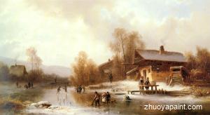 Skaters and Washerwomen in a Frozen Landscape