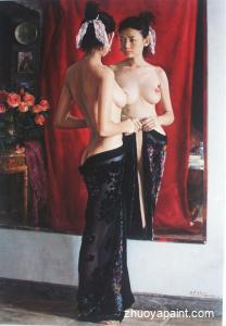 A Woman Fitting Before the Mirror