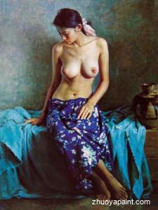 Girl Sitting on Blue Cloth