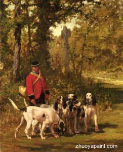  A Huntmaster with his Dogs on a Forest Trail