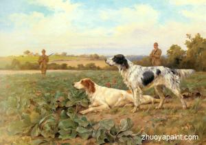 Dogs oil painting In the Field Shooting