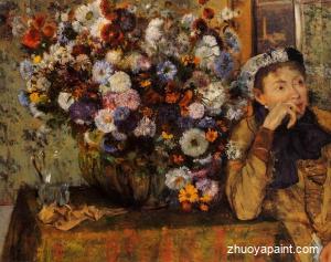 A Woman Seated beside a Vase of Flowers