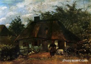 Cottage and Woman with Goat