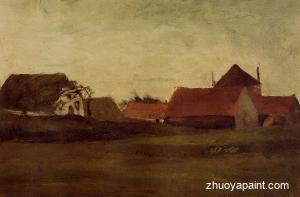 Farmhouses in Loosduinen near the Hague, in Twilight