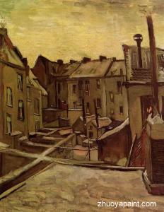 Backyards of Old Houses in Antwerp in the Snow