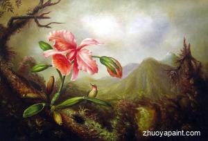 An Orchid And Hummingbird Near Mountain Waterfall