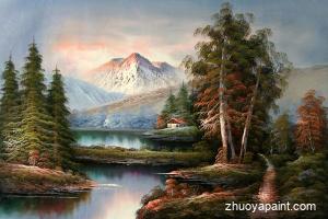 Mountains, Trees, River