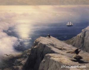 A Rocky Coastal Landscape in the Aegean with Ships