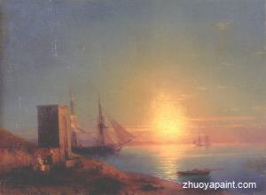 Figures In A Coastal Landscape At Sunset