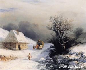 Little Russian Ox Cart in Winter