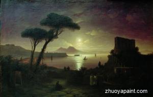 The Bay of Naples at moonlit night