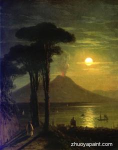 The Bay of Naples at moonlit night, Vesuvius