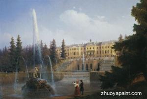 View of the Big Cascade in Petergof and the Great Palace 