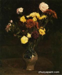 Basket of Carnations and Zinnias