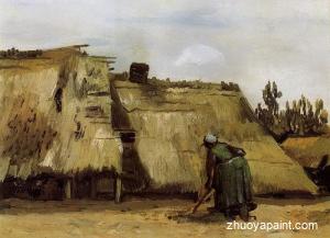 Cottage with Woman Digging