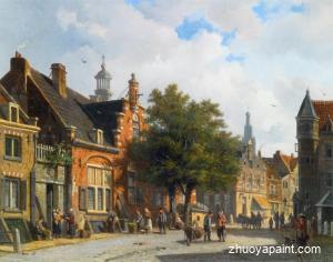 Figures in the Sunlit Streets of a Dutch Town