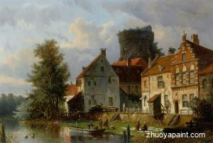 Many Figures in a Waterfront Town