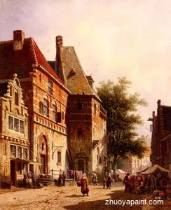 A Sunlit Street On A Market Day