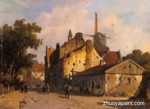 Village Scene With A Windmill