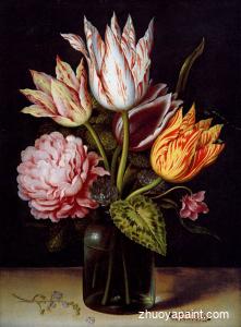 A Still Life With A Bouquet Of Tulips, A Rose, Clover