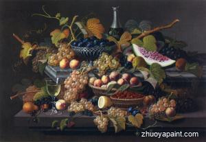 Elaborate Still Life with Silver Basket of Plums