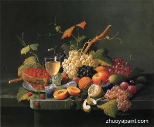 Fruit on a Marble Ledge with Wine Glass