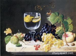 Plums, Waterglass and Peache