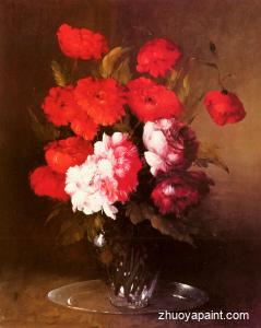 Pink Peonies and Poppies in a Glass Vase
