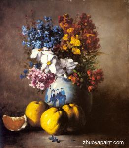 A Still Life with a Vase of Flowers and Fruit