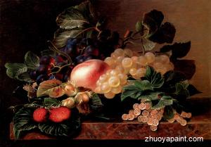 Grapes, Strawberries, a Peach, Hazelnuts and Berries 