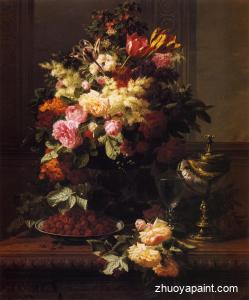 A Still Life of Roses, Tulips and other Flowers 