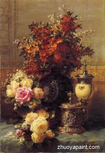 Still Life of Roses and Other Flowers, a Silver-gilt Ostrich