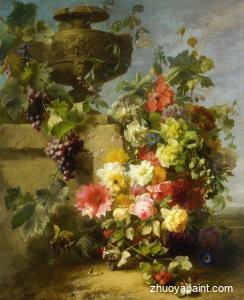 Still Life of Roses, Morning Glories, Chrysanthemums