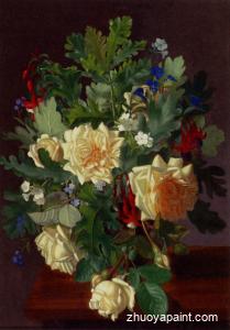 A Still Life With Yellow Roses And Freesia