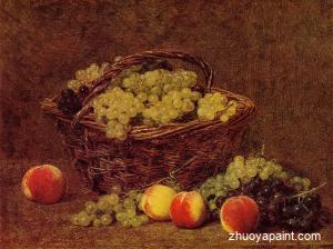 Basket of White Grapes and Peaches