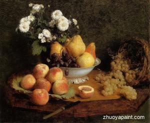Flowers and Fruit on a Table