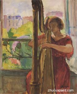 A girl playing a harp