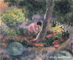 A woman and child in the garden