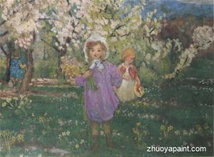 Children with spring flowers