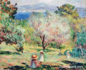 Girls in a Mediterranean landscape