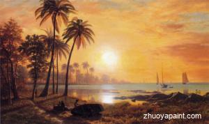 Tropical Landscape with Fishing Boats in Bay