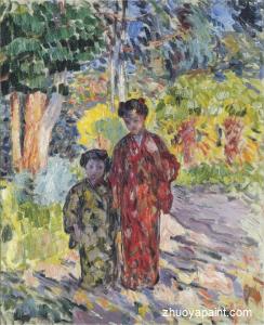 Marthe and Nono in Japanese robes