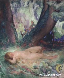 Nude in a garden with a Satyr