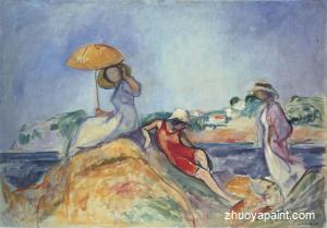 Three women by the sea